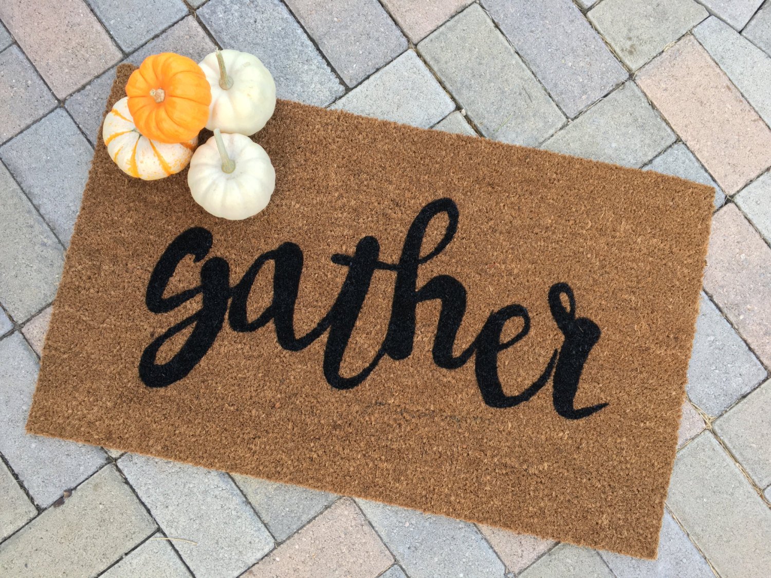 Gather Script Fall Doormat Nickel Designs Custom Doormats