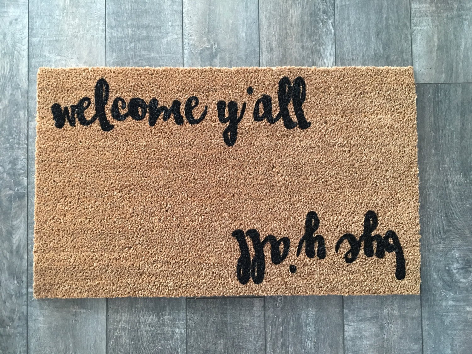 welcome y'all bye y'all Reversible Outdoor Doormat