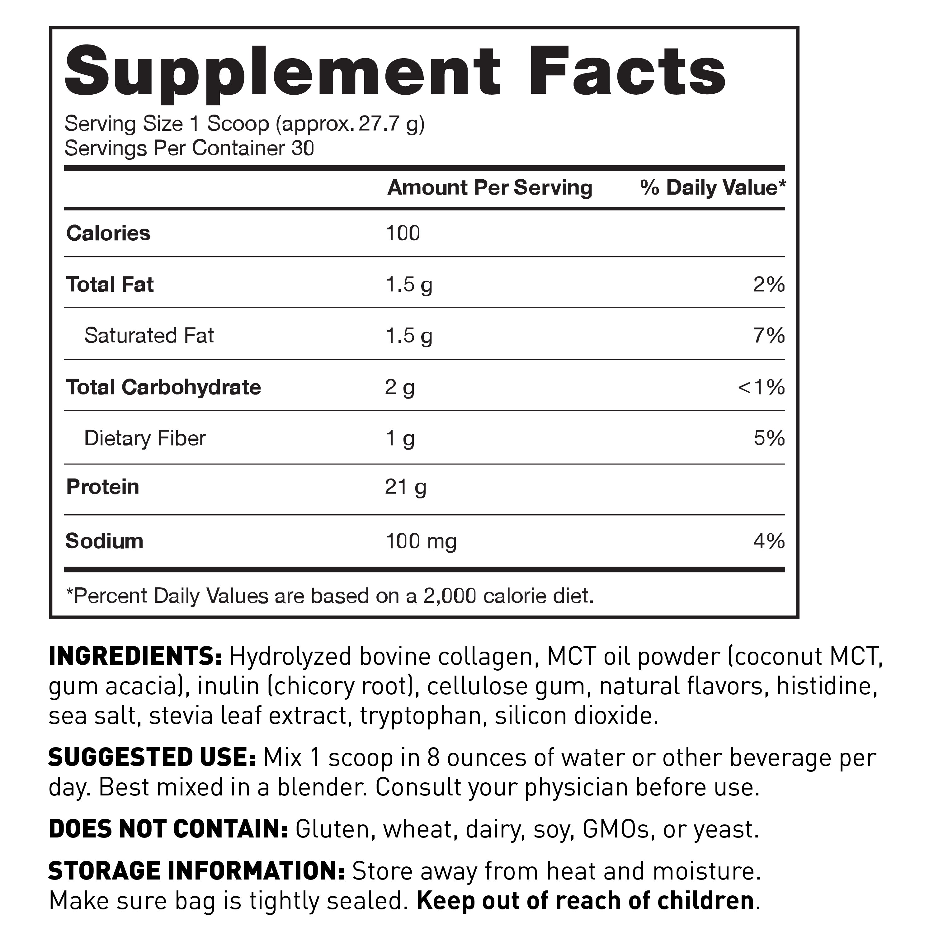 Vanilla Bean Paleo Protein supplement facts