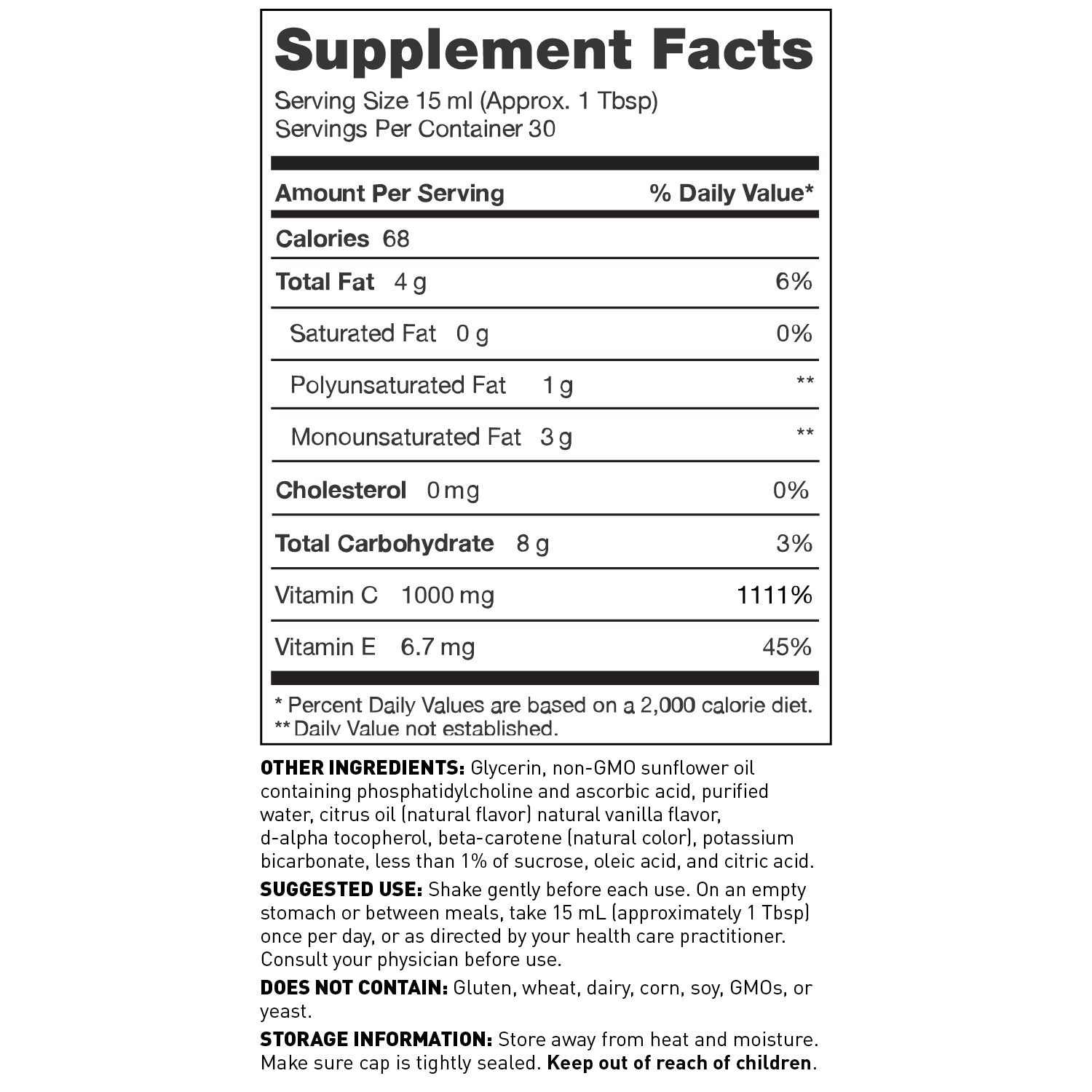 Liposomal Vitamin C supplement facts