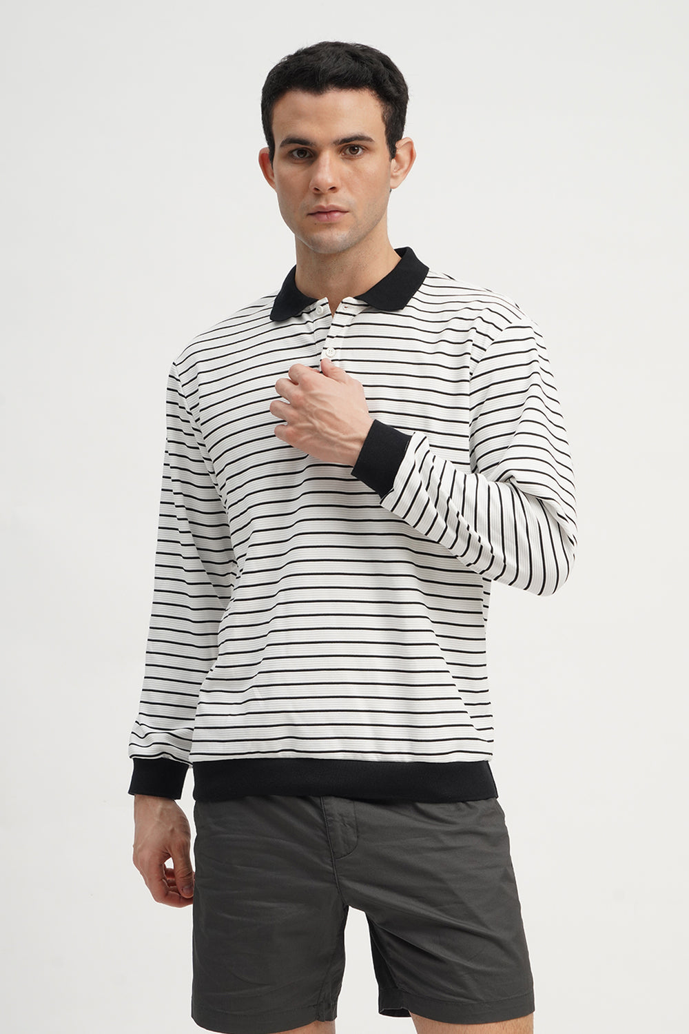 Palmer Checked Long Sleeve Sweater Polo - Tips Black – Feature