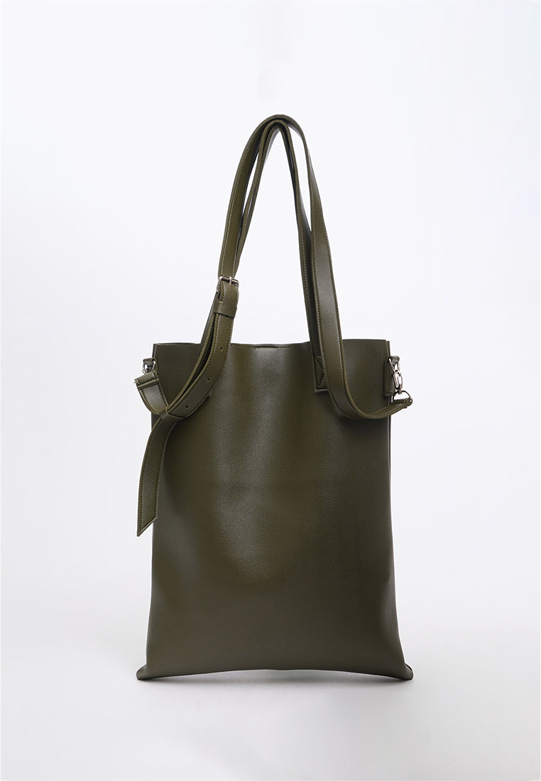 Nappa leather tote bag with multi-way strap · Black, Khaki · Accessories