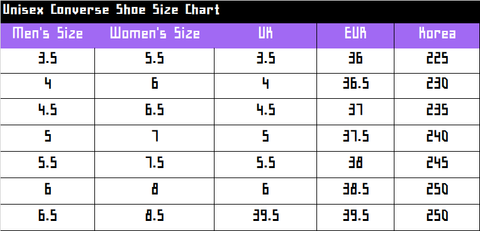 Converse Size Chart Cm