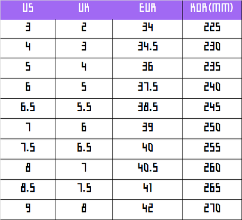 reebok bt21 size chart