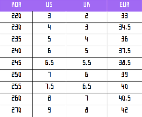 reebok bt21 size chart