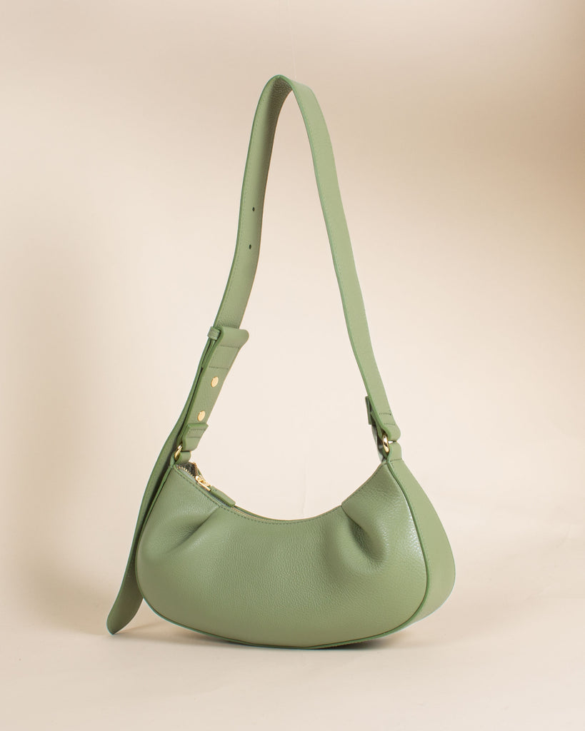 Dimple Moon Small pebbled Leather matcha – Elleme International