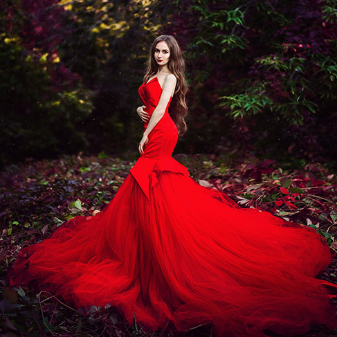 red mermaid ball gown