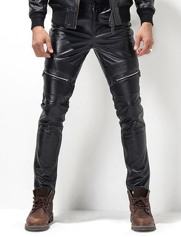 Men's Leather Pant Biker Pants Motorcycle Punk Rock Pants Tight Gothic