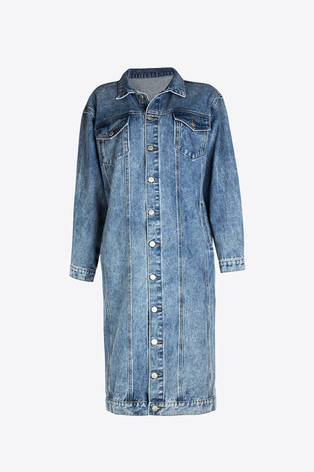 Full Size Button Front Longline Denim Jacket