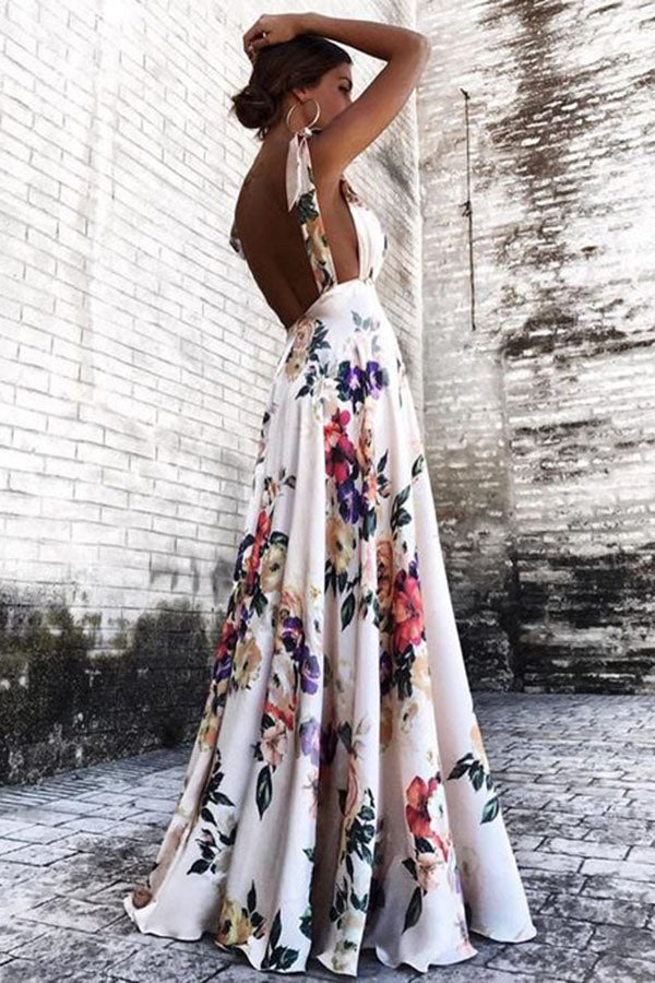 sexy new backless floral print maxi dress