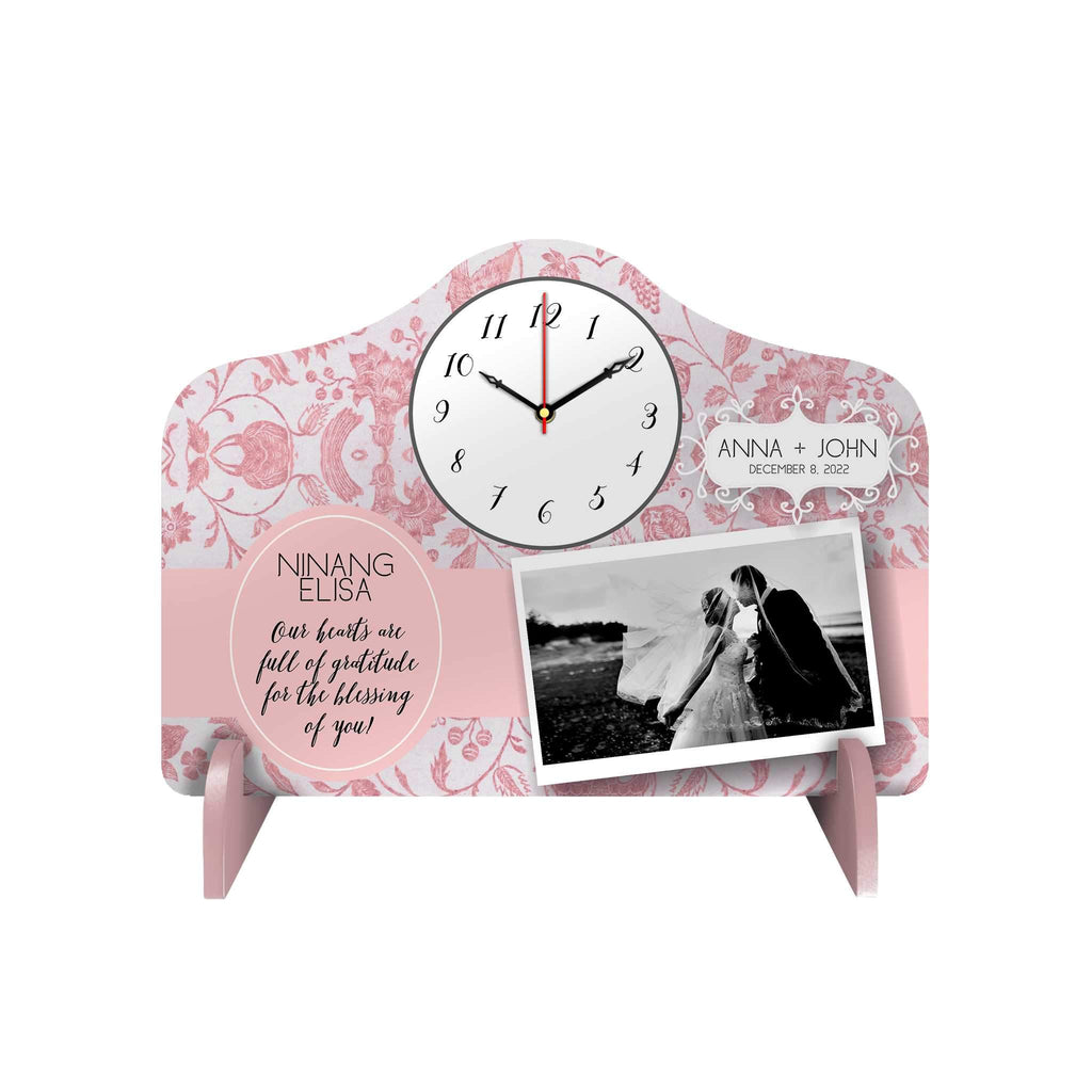 Pink Floral Personalized Desk Clock Papemelroti