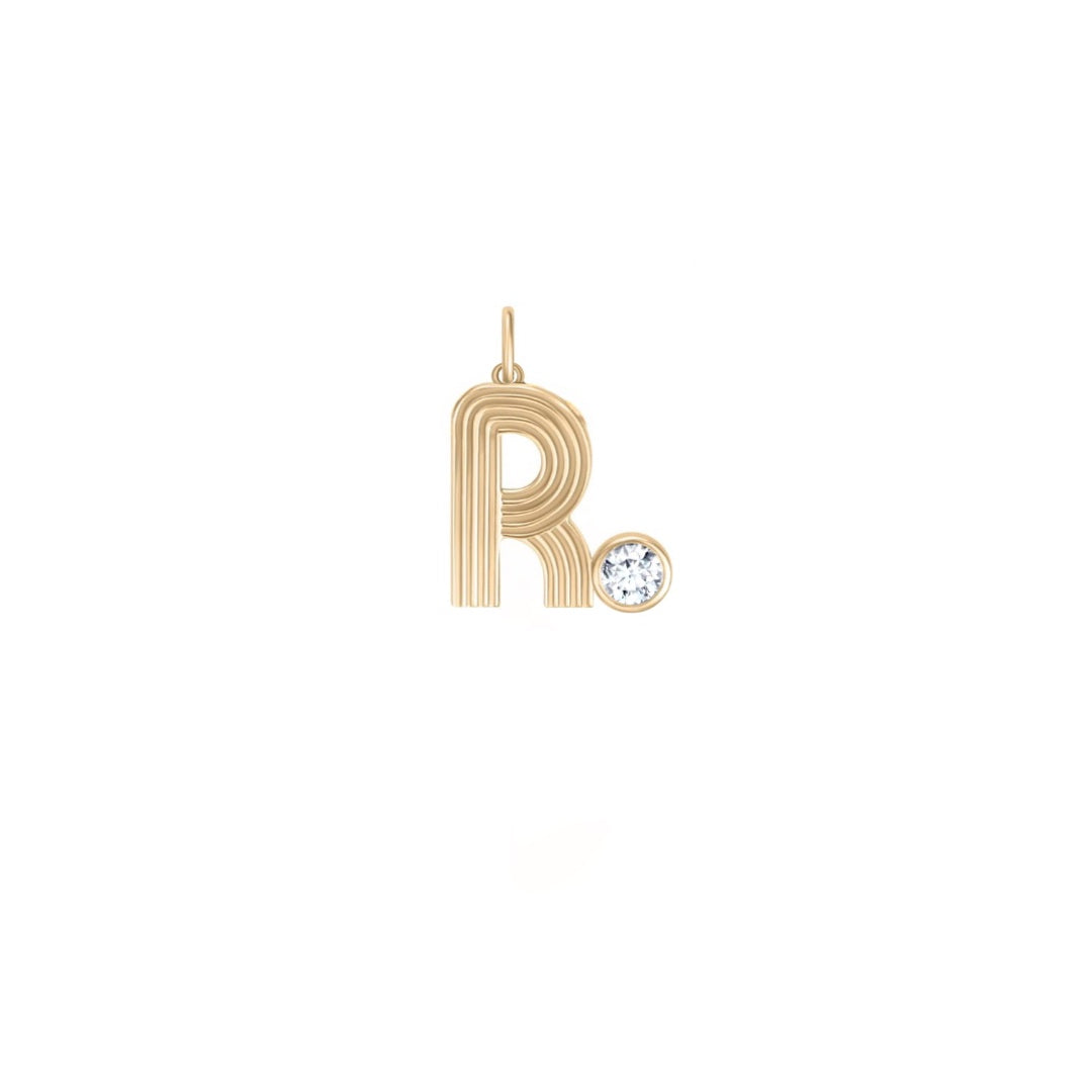 Small Retro Fluted Letter Charm with Stone Accent - Lola James Jewelry product image