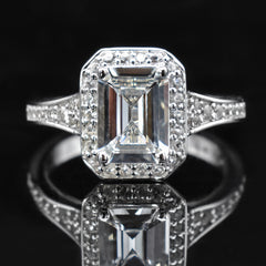 art deco engagement ring in white gold with rhodium