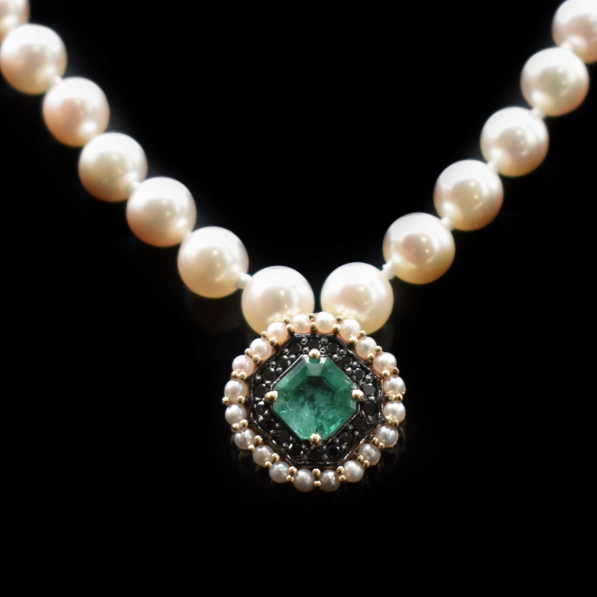 Emerald & Black Diamond Pearl Choker Necklace- One Of A Kind Series ...