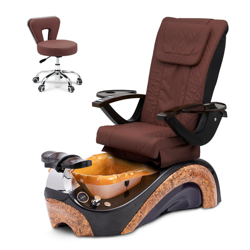 Phoenix Pedicure Spa Chair Complete Set with Pedi Stool - Chocolate Base - Gold Resin Bowl - Diamond Leather