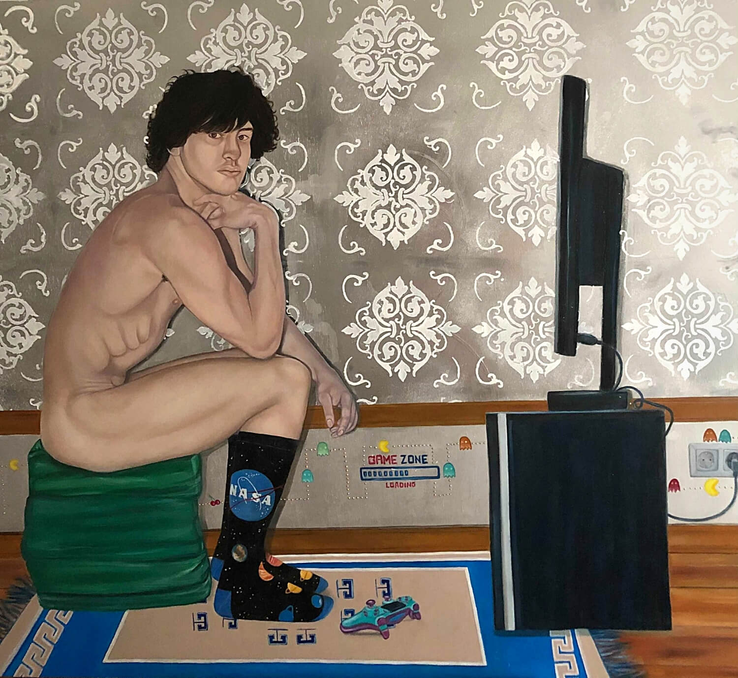 Gamer Boy - Modern renaissance painting by Theodora Augusta Lionti