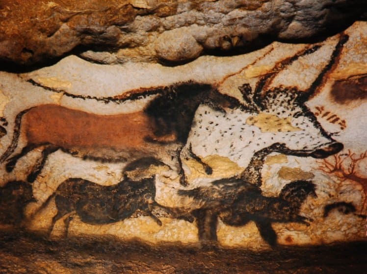 yellow art - Ancient cave paintings in Lascaux, France