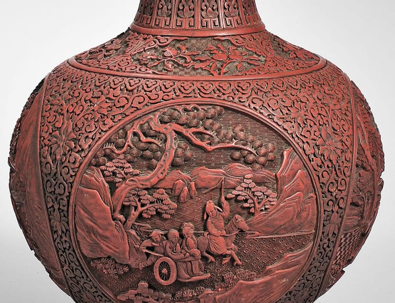 Colour red art - Cinnabar Vase, detail, China, 18th-19th century.