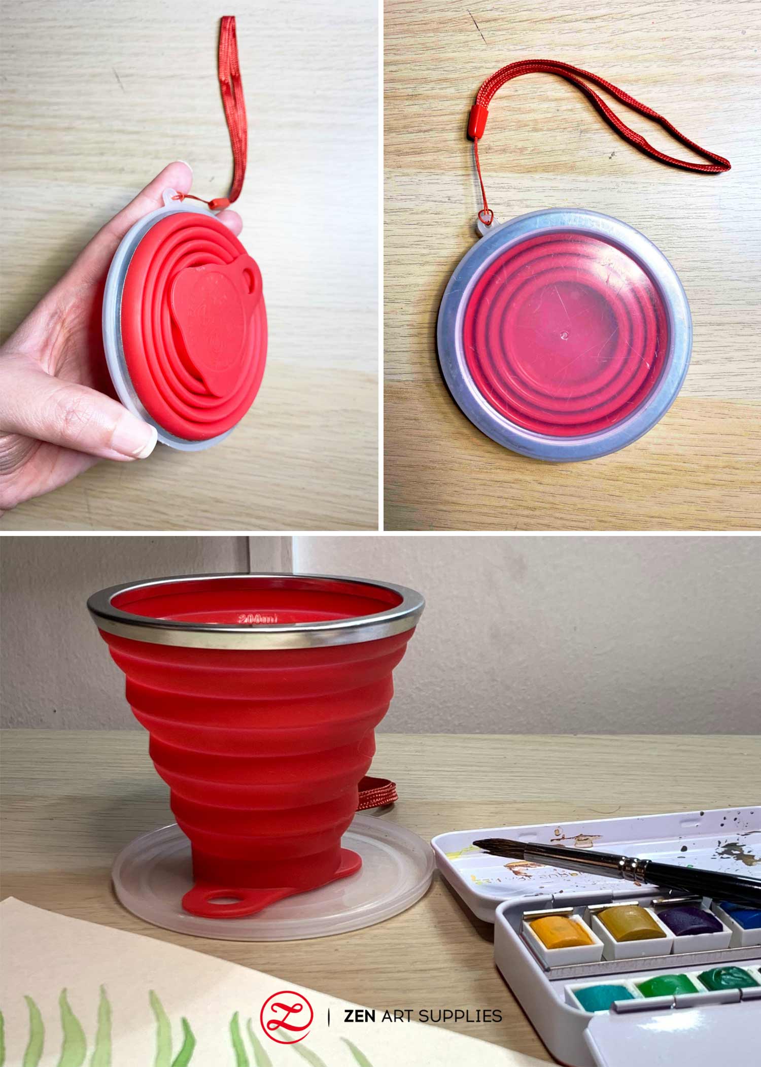 collapsible water cup repurposed as a watercolor cup