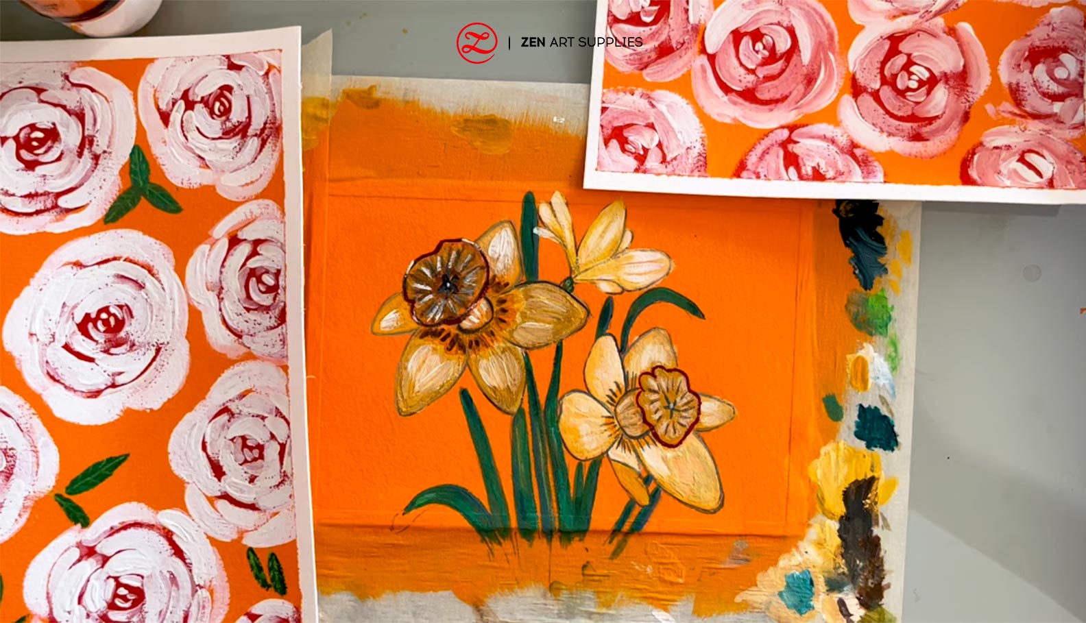 Final gouache roses and narcissus gouache flowers.