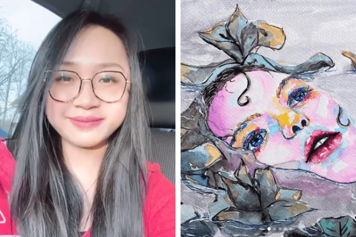 Celena Deng with her painting