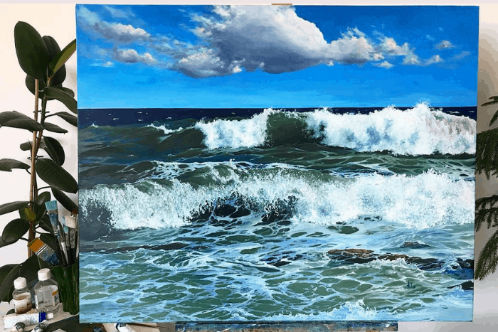 Blue art - Untitled seascape, Alexandra Velichko, Oil on canvas, 2018