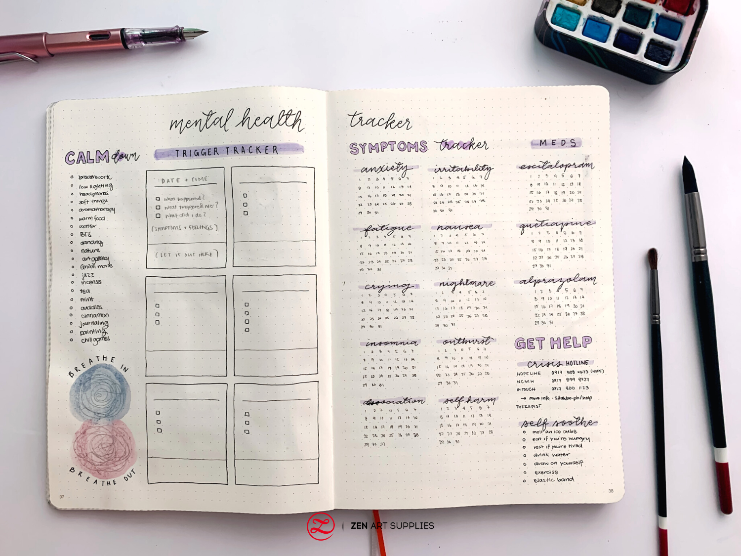 mental health tracker bullet journal spread