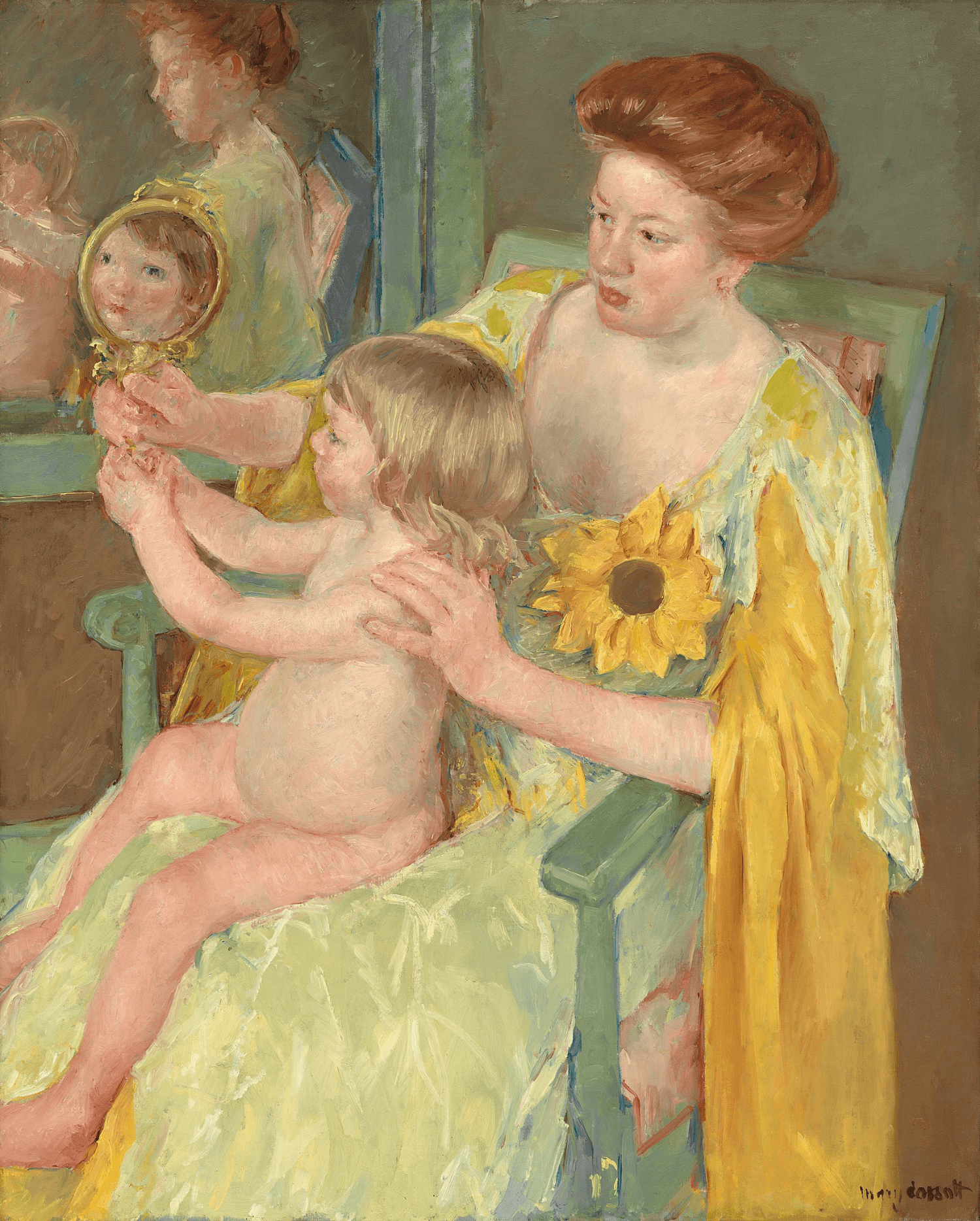 Mary Cassatt bright yellow painting of mother and child - Mothers Day Painting Ideas - ZenART Supplies