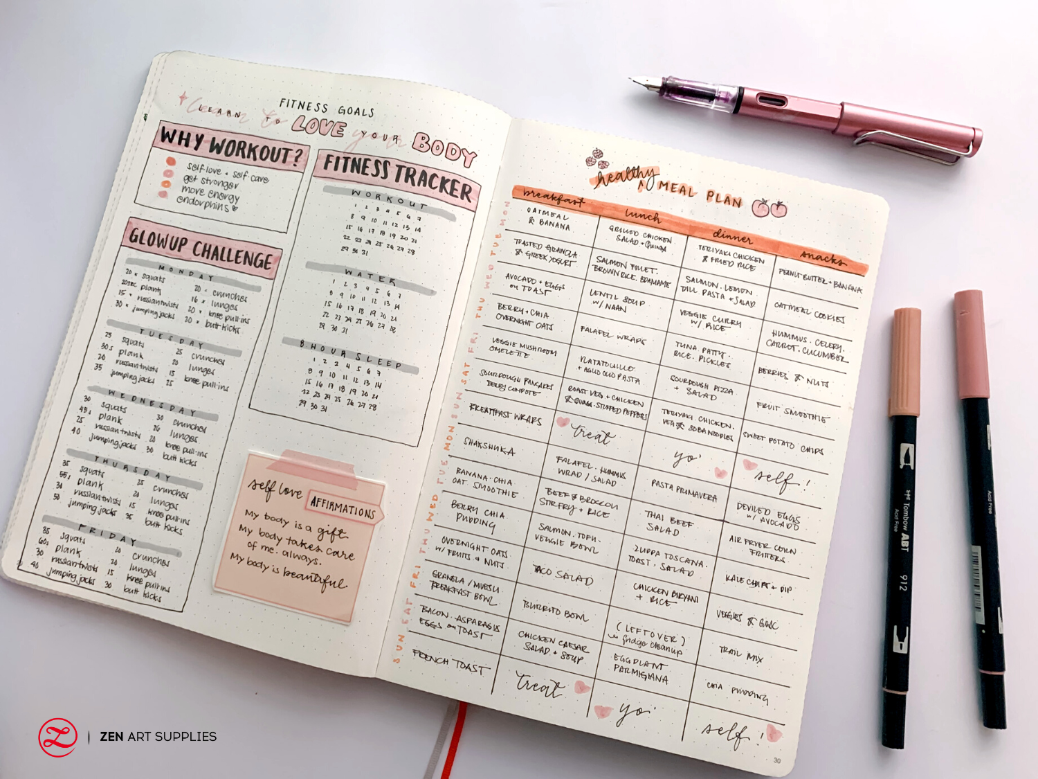 fitness goals and meal planning bullet journal spread