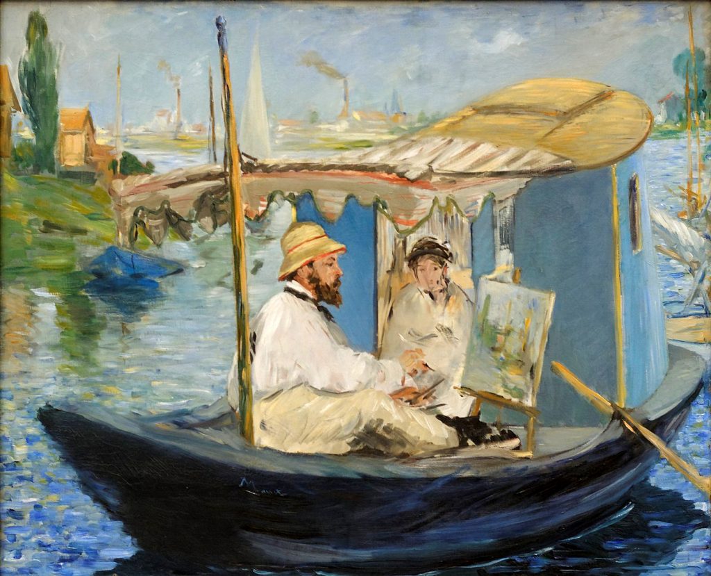 Monet in His Floating Studio - Manet paintings - Impressionist paintings