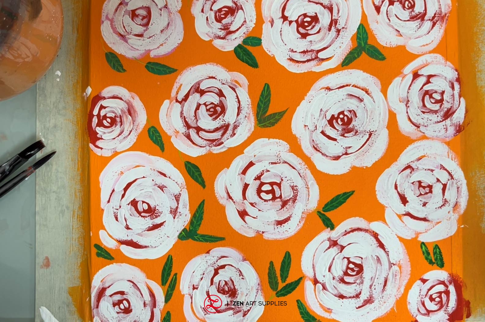 Finished painting of gouache roses.