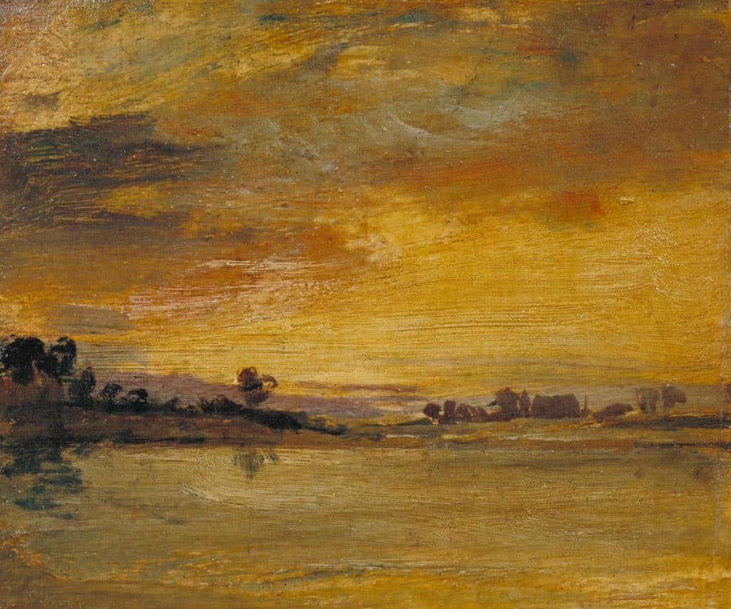 yellow art - "Sunset on the River", Joseph Mallord William Turner. Oil on canvas, 1805