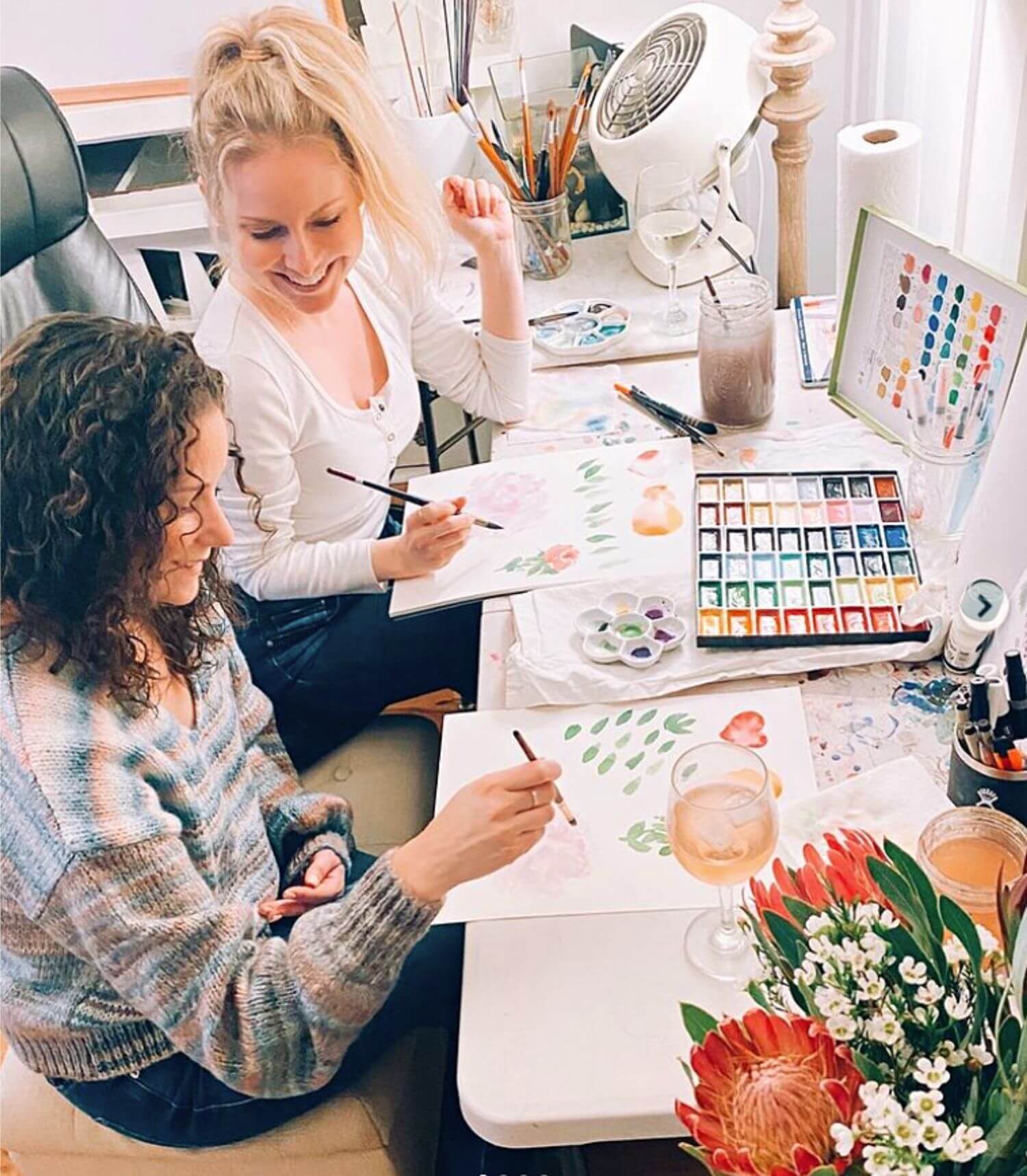 Sara Berrenson making hand-painted designs using Black Tulip brushes