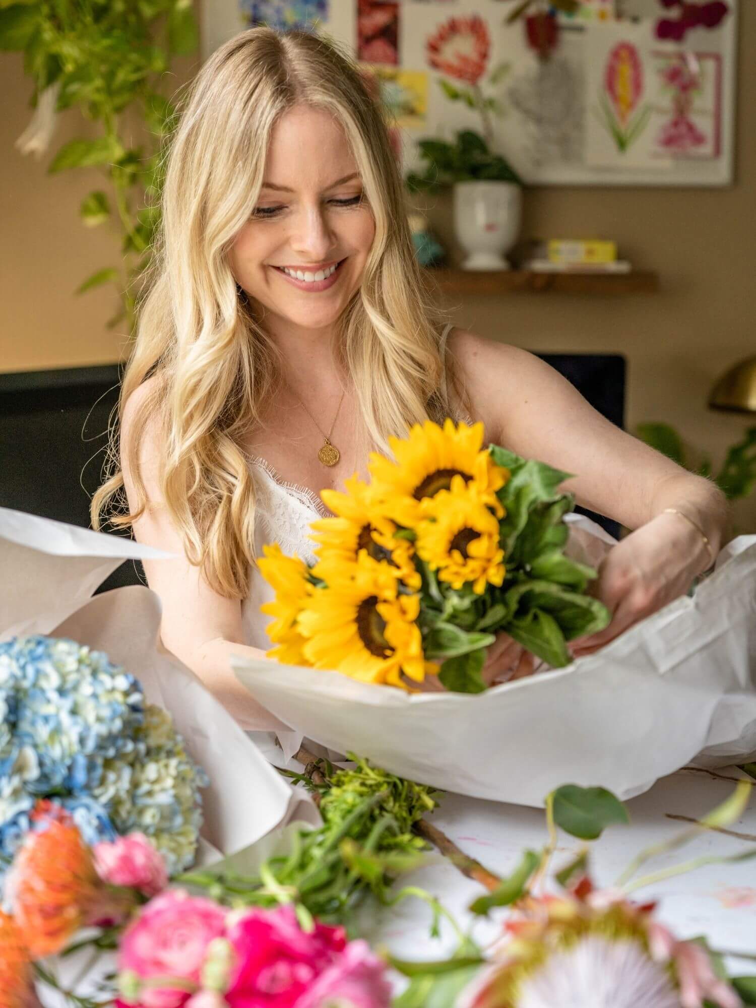 Sara Berrenson with fresh flowers