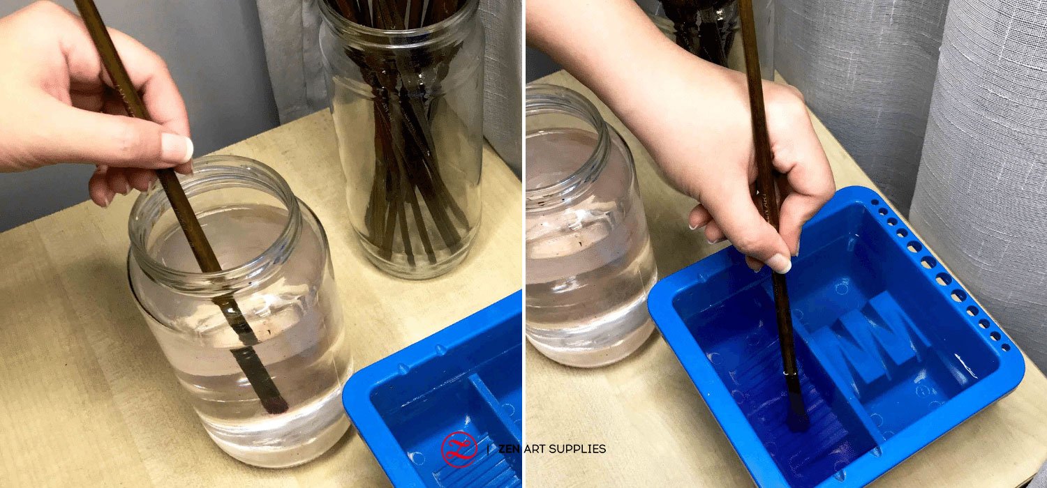 Rinsing paint out of a brush using a jar and a paint brush washer/cleaner