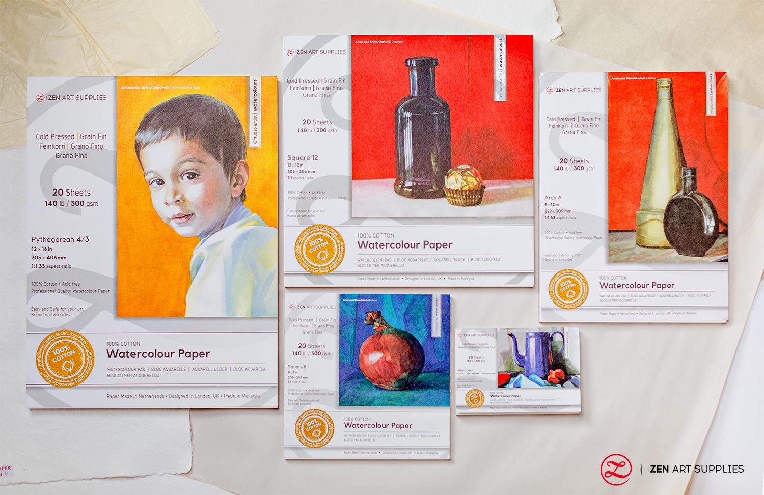 ZenART's selection of watercolor paper blocks.