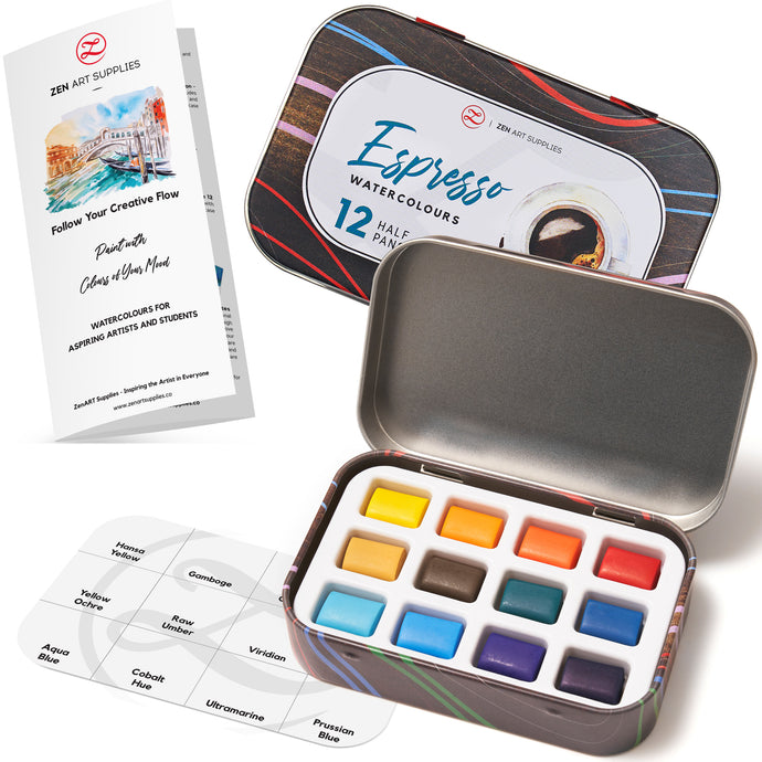 Zenart Supplies Metallic Watercolor Paints for Beginners - 18 Half-Pan Glitter Watercolor Paint Set with Paintbrush, Water Brush, Mixing Area