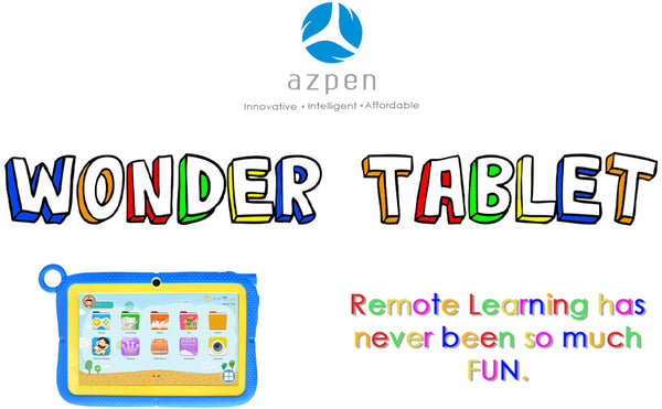 Wonder tablet front view with colorful text