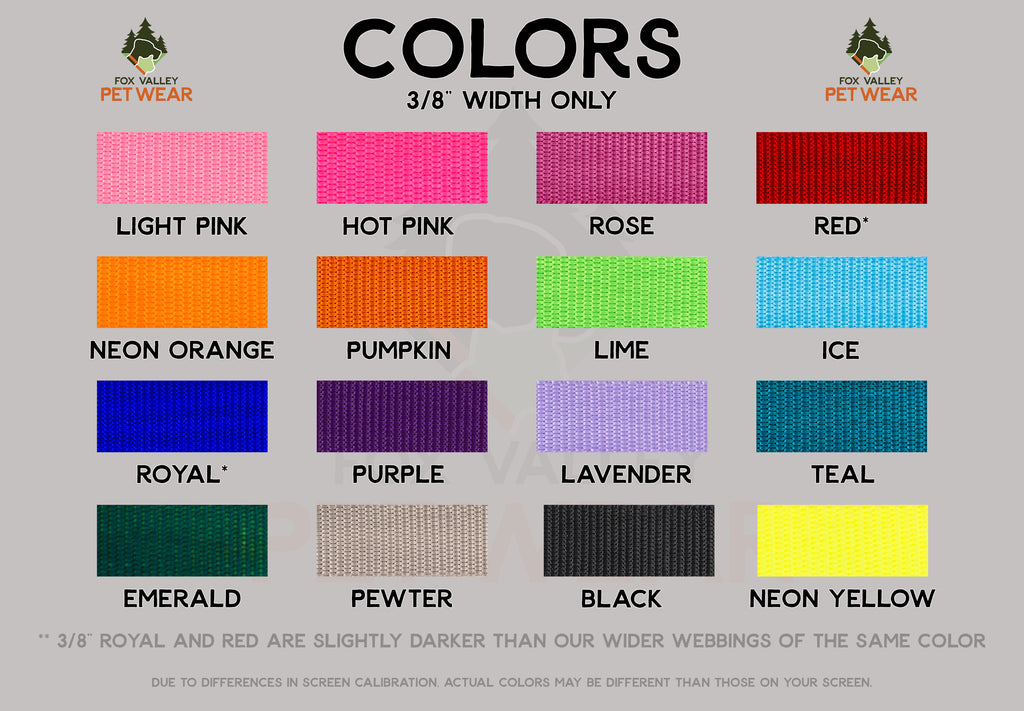 3/8" wide webbing color chart