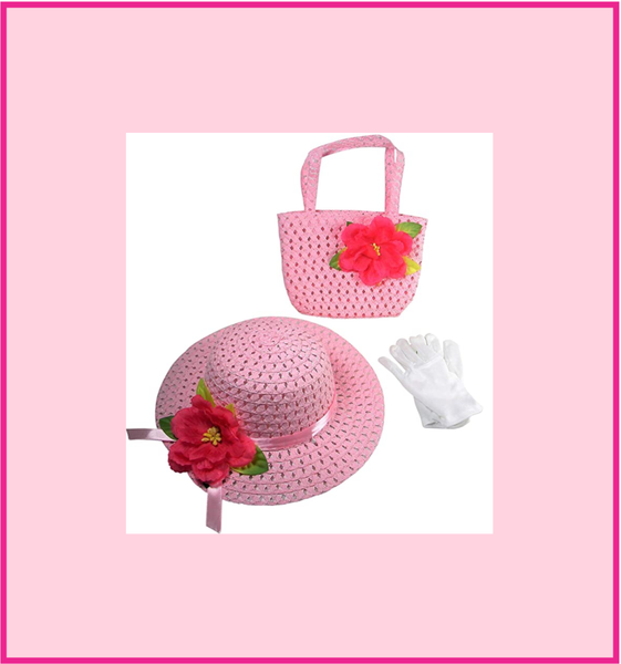 Girls Tea Party Dress Up Play Set with Sun Hat, Purse, and White Glove ...