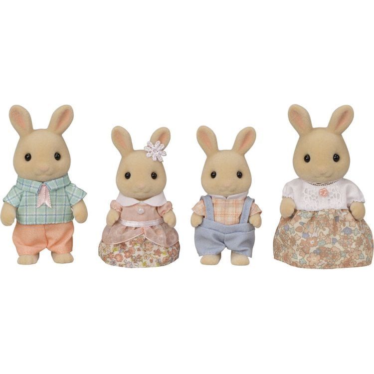 Calico Critters Milk Rabbit Family, Set of 4 Collectible Doll Figures