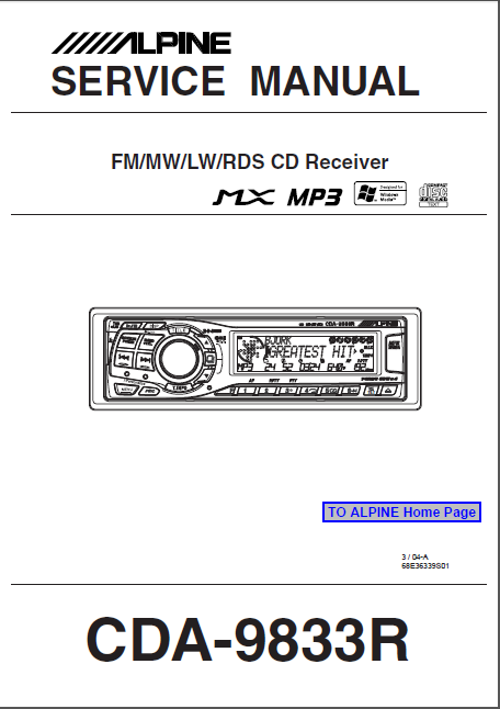 ALPINE CDA-9833R CD Receiver MP3 Service Manual – Electronic Service