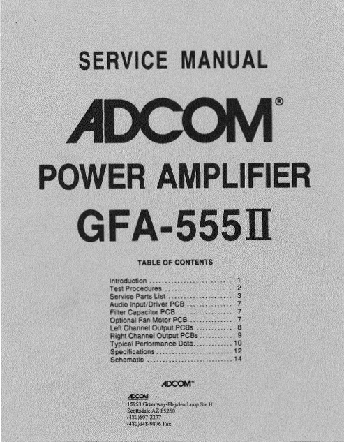 ADCOM GFA-555II Power Amplifier Service Manual – Electronic Service Manuals