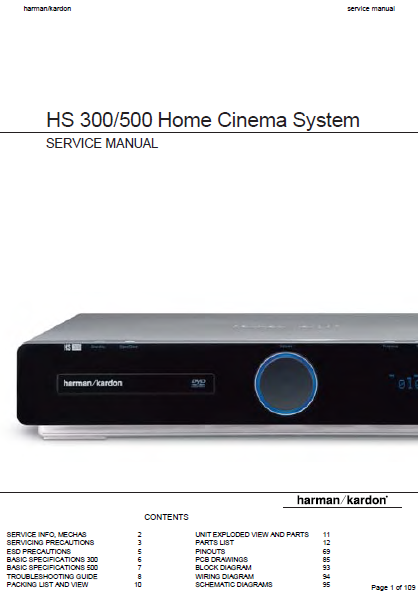 versieren Dinkarville kin Harman Kardon Model HS 300-500 Home Cinema System Service Manual –  Electronic Service Manuals