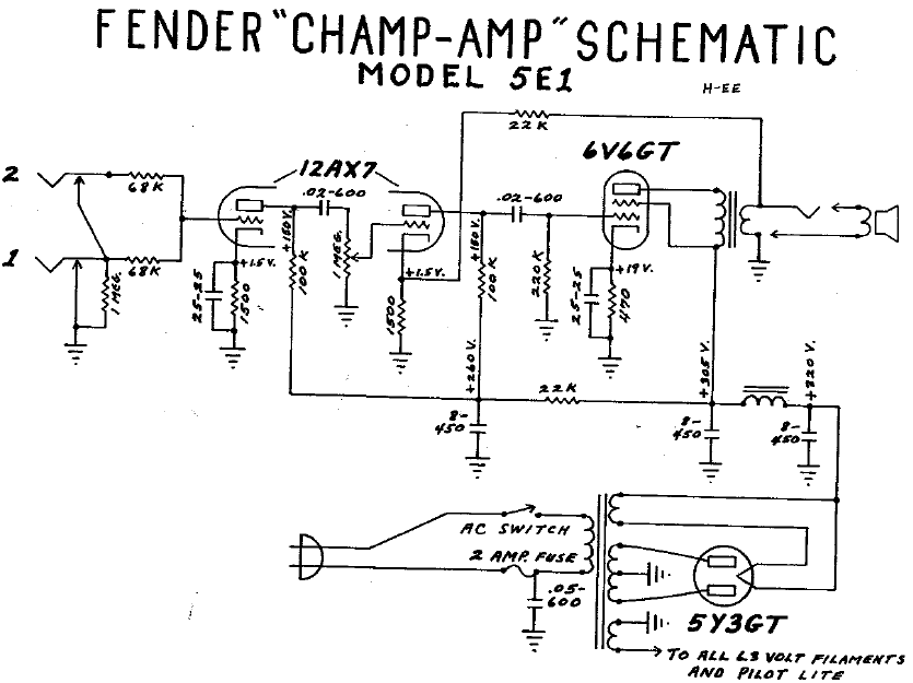 Fender Champ Amp Model 5e1 Schematic Electronic Service Manuals