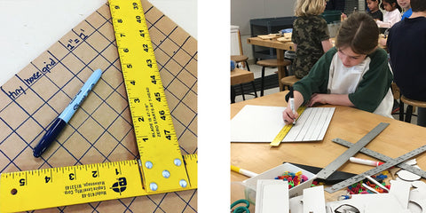 students use architectural tools to create a floor plan for their tiny house