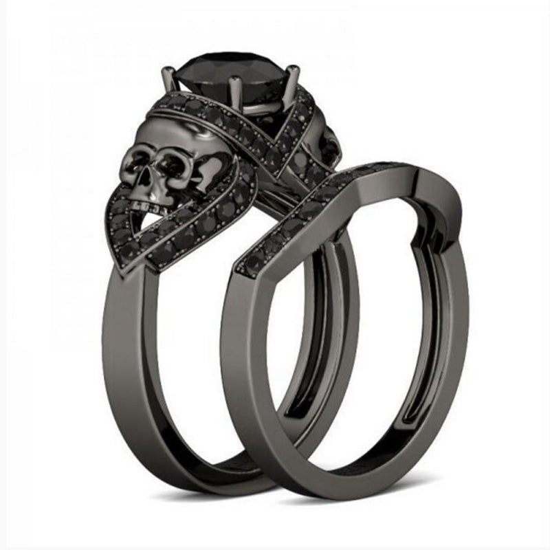 Black Skull Engagement Ring Set The Copper Rivet