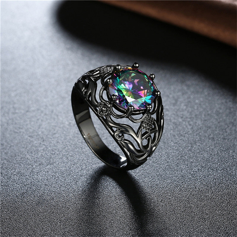 Vintage Black Gold Rainbow Stone Ring The Copper Rivet