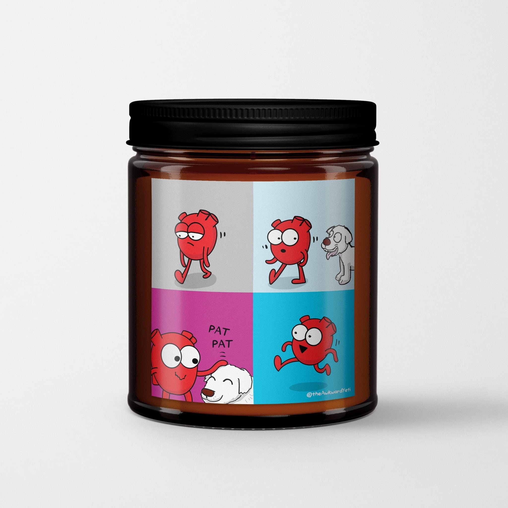 The Awkward Yeti Scented Candle in Amber Glass Jar: Heart Plus Dog