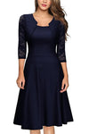 Dark Navy A Line Knee Length Half Sleeve Zipper Back Lace Mother of the Bride Dresses M19 - bohogown